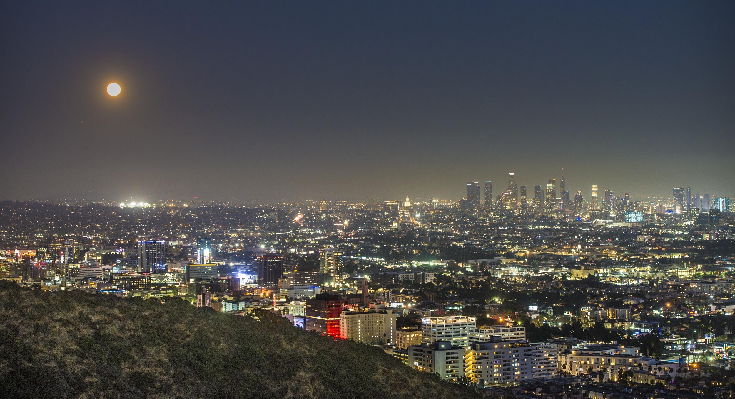 Corn Moon Rising over downtown Los Angeles 