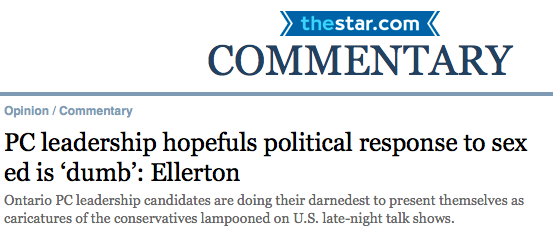 Conaptus&#x27; Jamie Ellerton writing in the Toronto Star on the politics of sex-ed