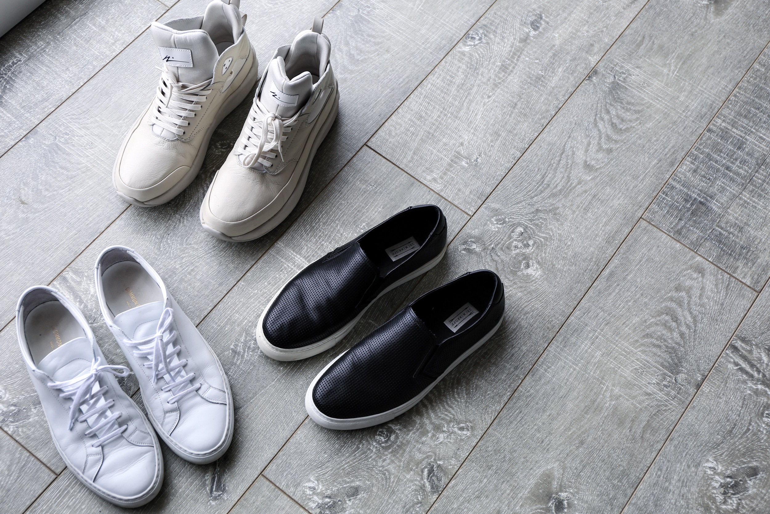 White: Common Projects Black: Uri Minkoff Off-White: Article Number