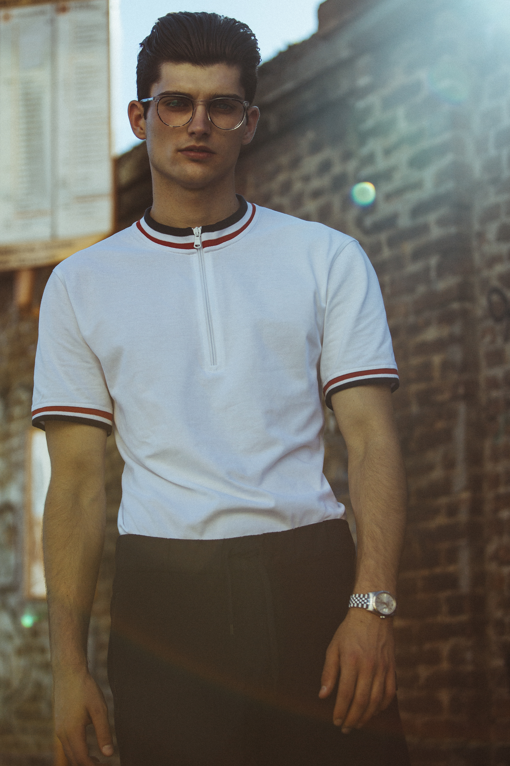 Top by Zara, Pants by COS, Eyewear by Warby Parker, Watch by Rolex