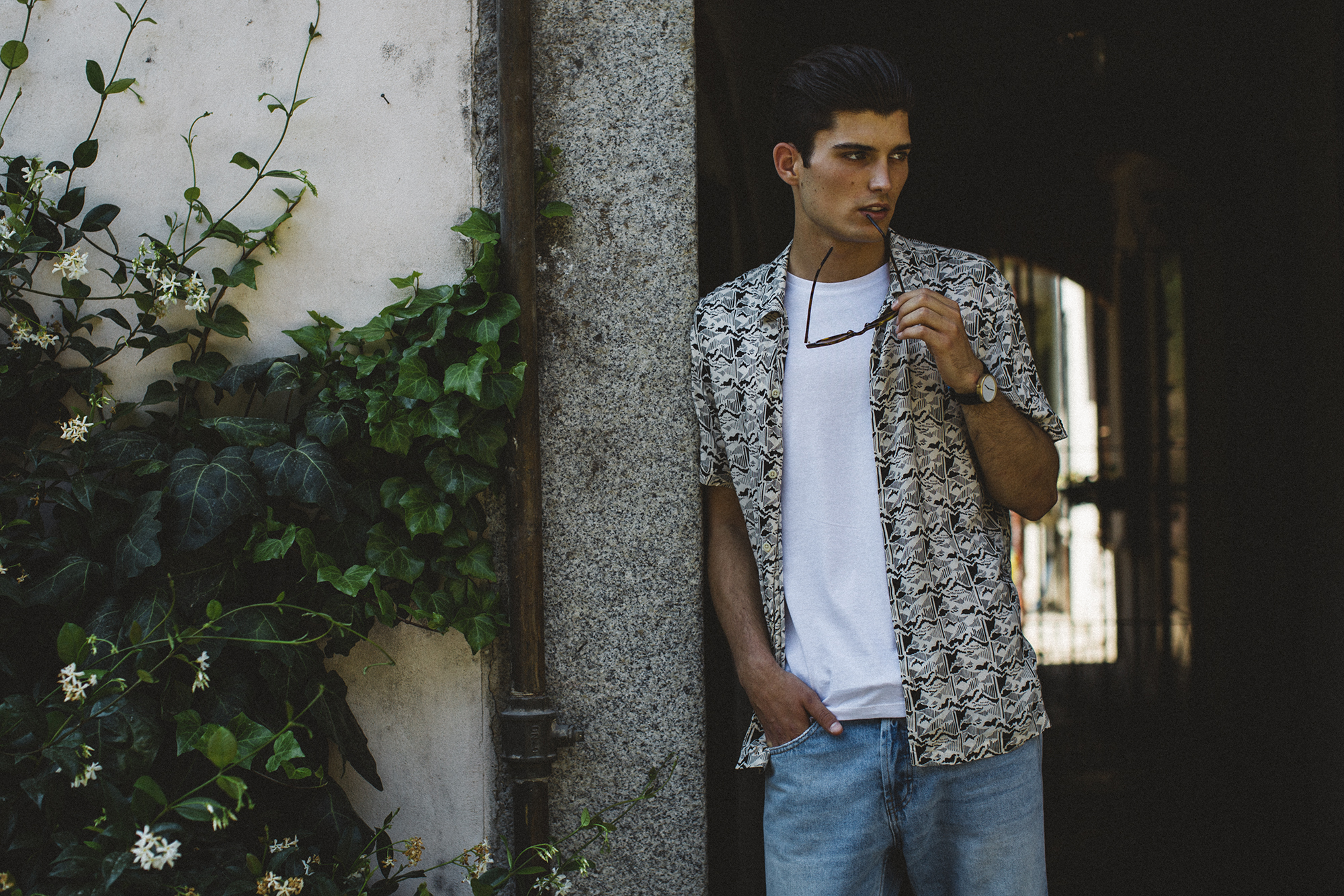Shirt by All Saints, T-Shirt by COS, Jeans by Sandro Paris, Sunglasses by Pacifico Eyewear, Watch by BulBul