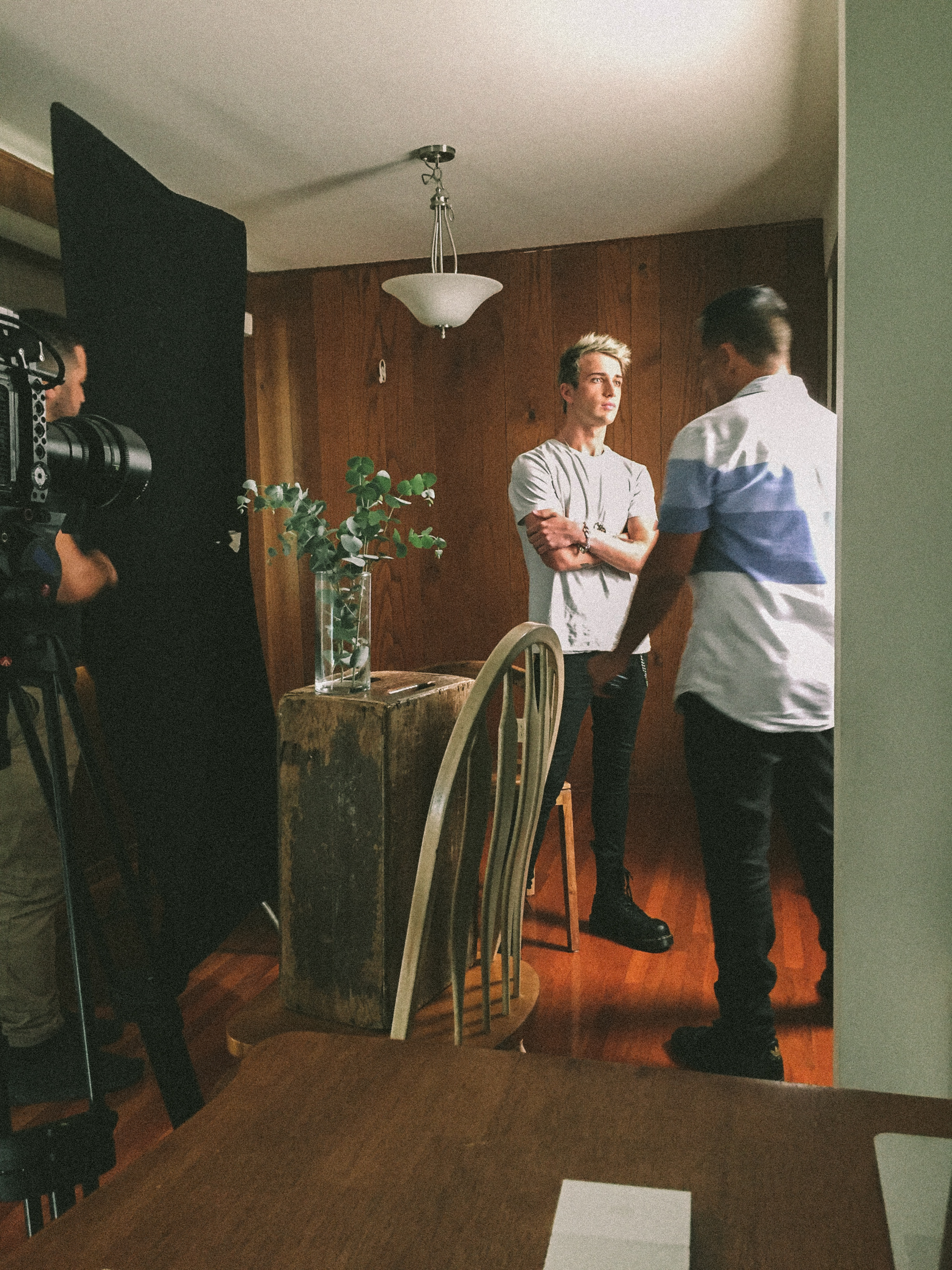 Position Dalton up front and center - planning to shoot using the natural light that is shinning into the room.