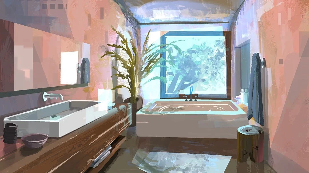 Bathroom scene 03 🧼 

Back to looking at aesthetic bathrooms online! I mad this one up from elements I liked from different photos.
.
.
.
#bathroom #bath #illustration #art #digitalart #procreate #color #aesthetic #backgroundpaint #environment #inte