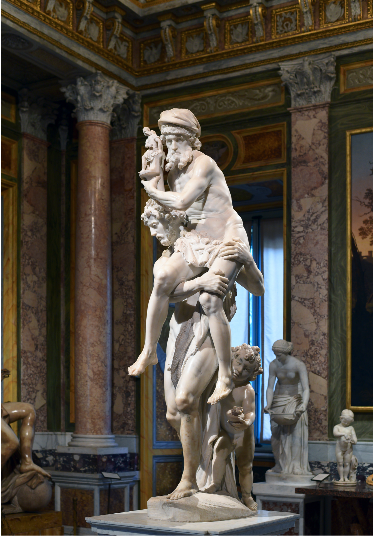 source Aeneas, Anchises, and Ascanius is a sculpture by the Italian artist Gian Lorenzo Bernini created c. 1618-19. Housed in the Galleria Borghese in Rome, the sculpture depicts a scene from the Aeneid, where the hero Aeneas leads his fa