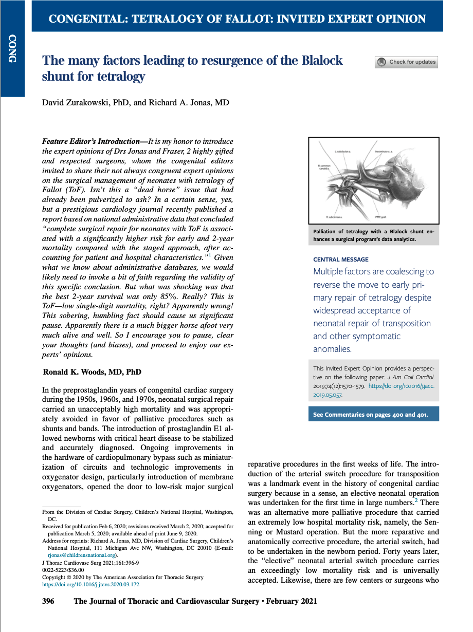    &gt;  link to full article     FACTORS DRIVING A REEMERGENCE OF PALLIATION    Focus on Early Hospital Mortality         Fortunately, at the time of introduction of the new neonatal arterial switch procedure, Drs Aldo Castaneda and John Kirklin und