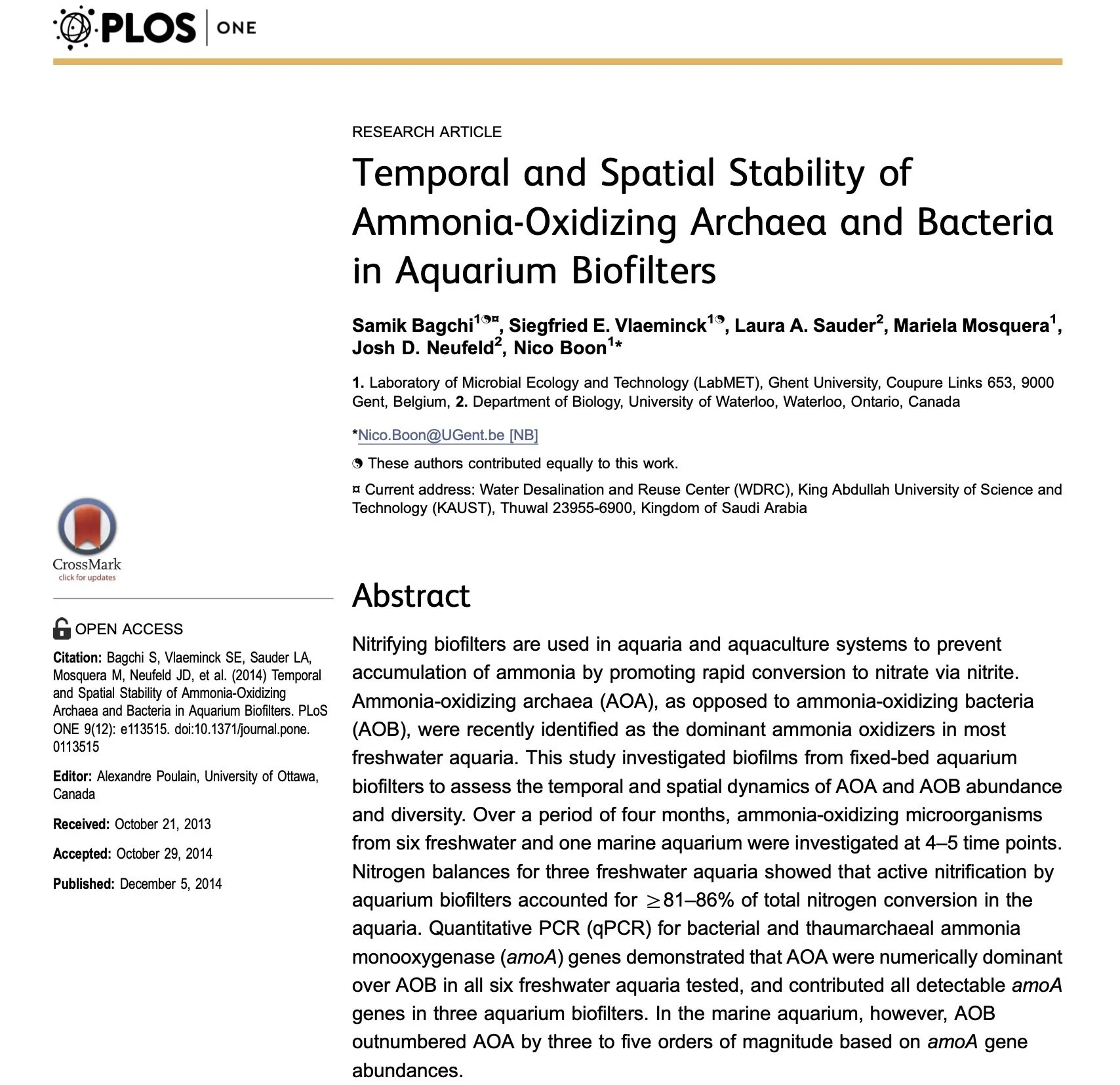    →  link to full article    Ammonia (NH3) is toxic to fish at concentrations exceeding 0.1 mg NH3/ L, which can be particularly problematic for confined ecosystems such as ornamental aquaria, ponds, and recirculating aquaculture systems. Ammonia so