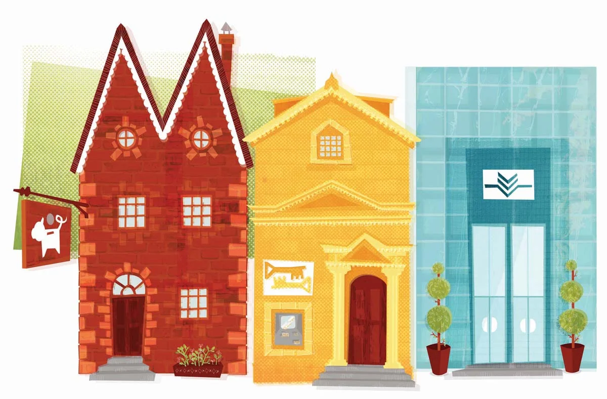 Here are some recent illustrations for Professional Manager magazine. The article I illustrated was about choosing the right type of bank for your business and the sometimes overwhelming array of financial products on offer.