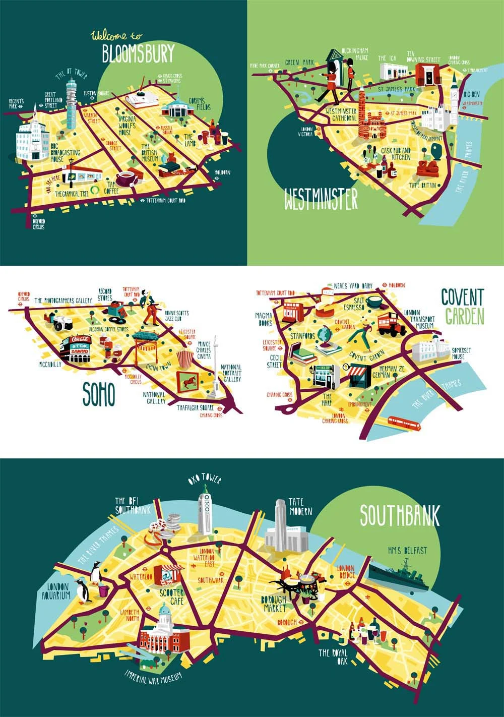 I’ve recently been working with The Graphical Tree to produce 5 London maps to display in their windows and covering a wall. The maps are now up in their offices (just off Great Portland Street) and although I haven’t had a chance to pop…