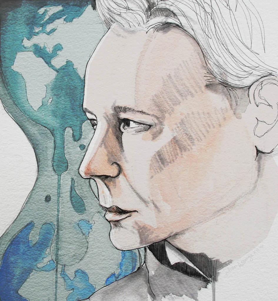 Portrait of Julian Assange the founder of Wikileaks who has been arrested this morning by British police, he is wanted by the Swedish authorities.