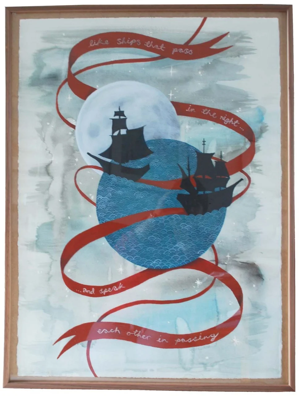 I have just finished this painted commission. It is based on the ‘ships in the night' idiom illustration I created for my book, 'Hyndman’s Illustrated Compendium of International Idioms’. I needed to incorporate the colours teal an…