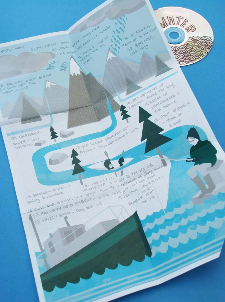 This is a mixtape I created for THE MIX TAPE PROJECT. I themed my mix around water. Creating a poster showing the journey of water which includes the track listings, this can then be folded up to make a sleeve for the CD.
If you want to listen to my…