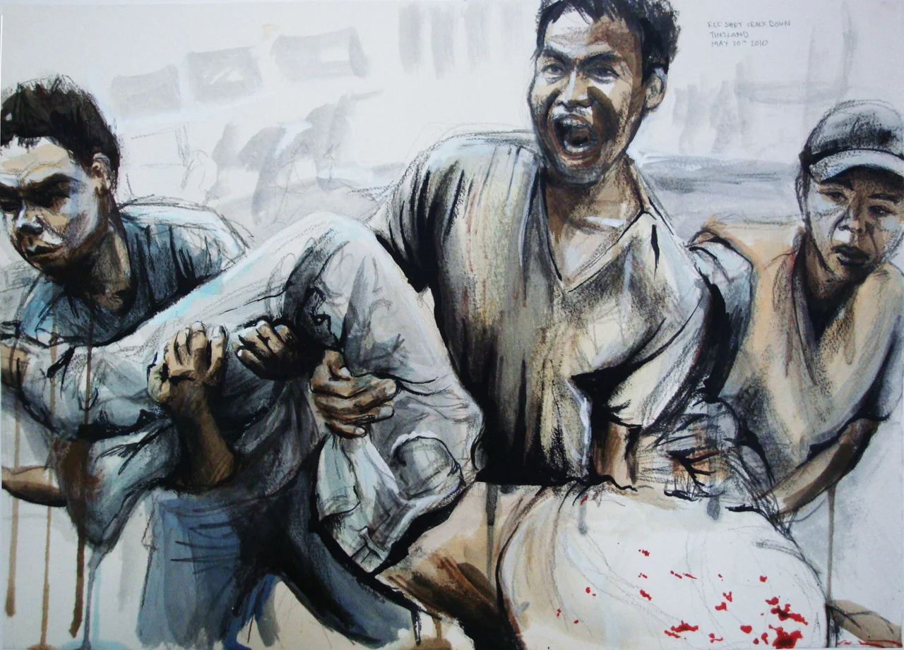 My portrait this week is of red shirt protesters in Thailand. This painting is from an image taken during the government crackdown of the redshirts in Bangkok.

Also here is a sketch of the current PM of Thailand, Abhisit Vejjajiva and another prote…