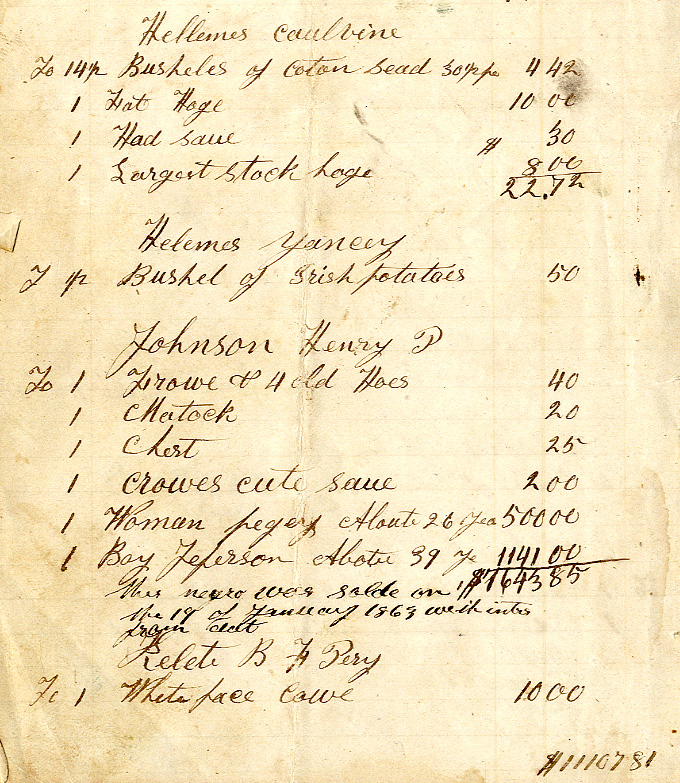 Slavery accounts - America 1860s