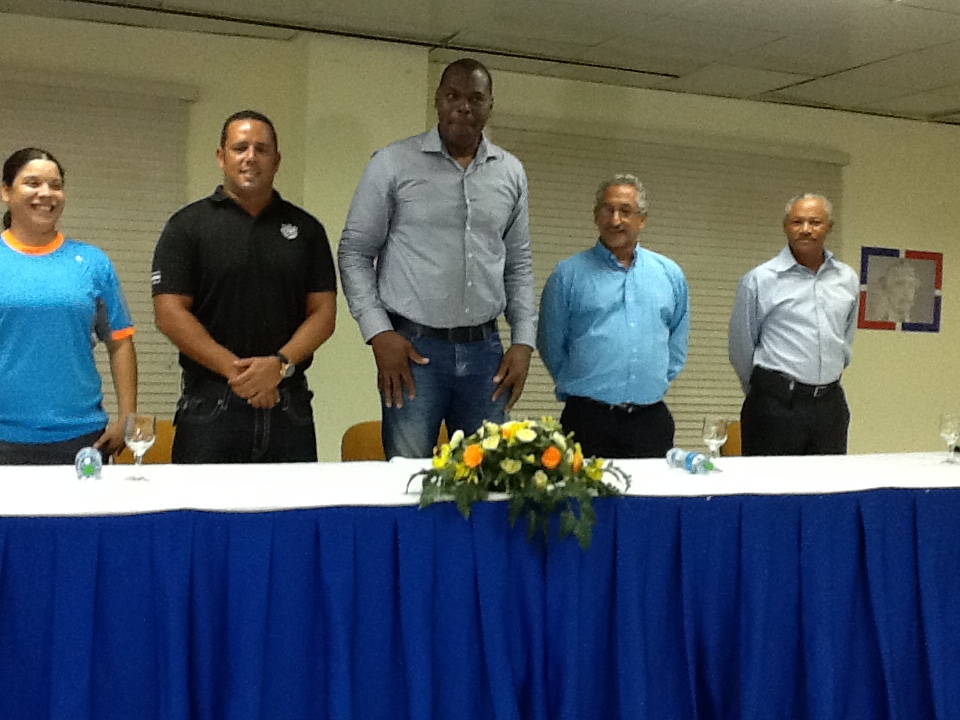 Center - Vice Minister of sports for Dominican republic Soterio Ramirez, Mr. Bornn, Señor plus other representatives from the D.R.