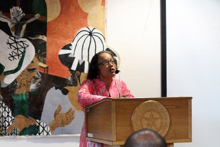 Pam Burnside makes her presentation at The Central Bank
