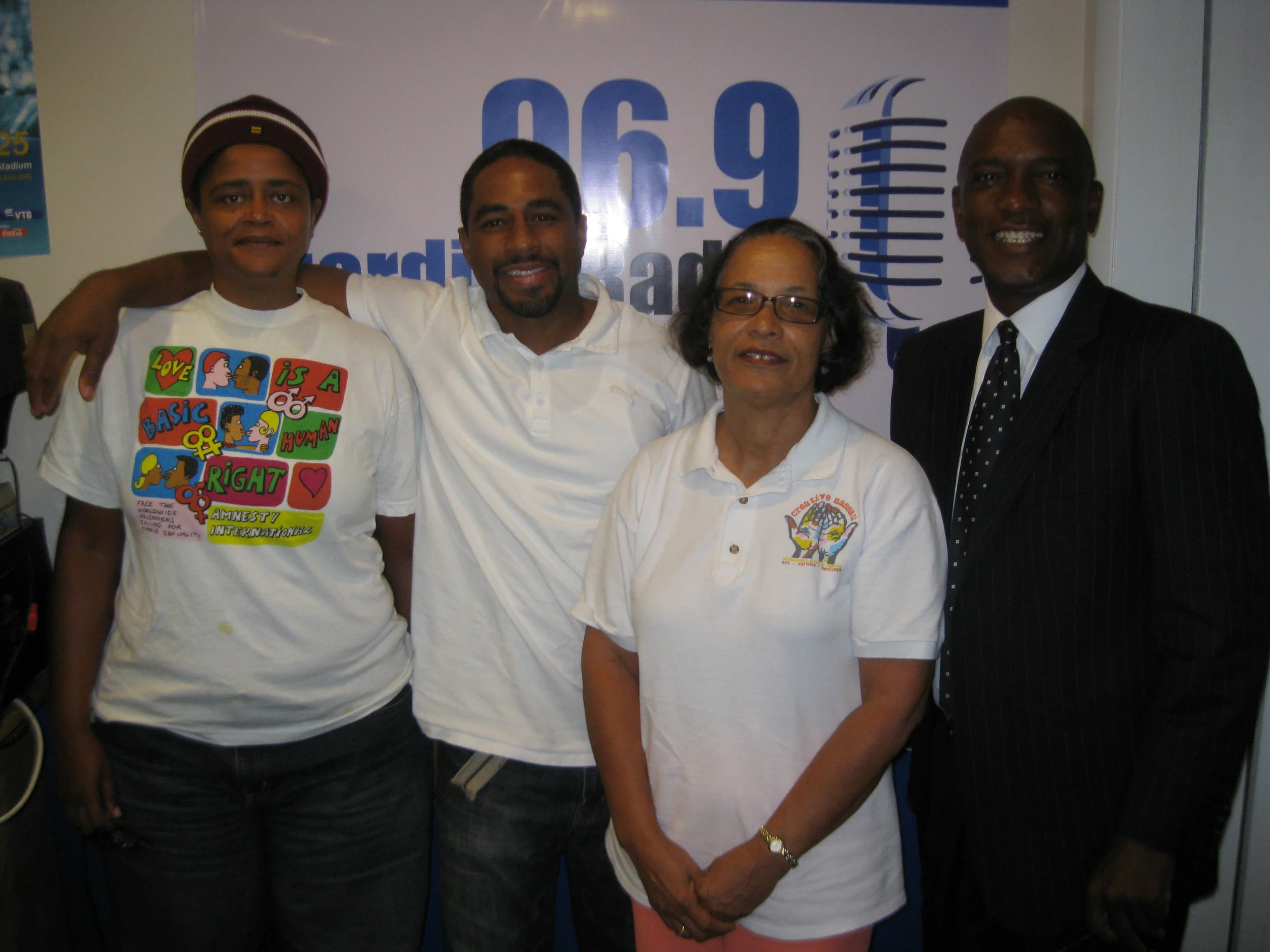 Radio Host Lester Cox (right) and co-host, Erin Greene (left) with guests, Matthew Wildgoose and Pam Burnside