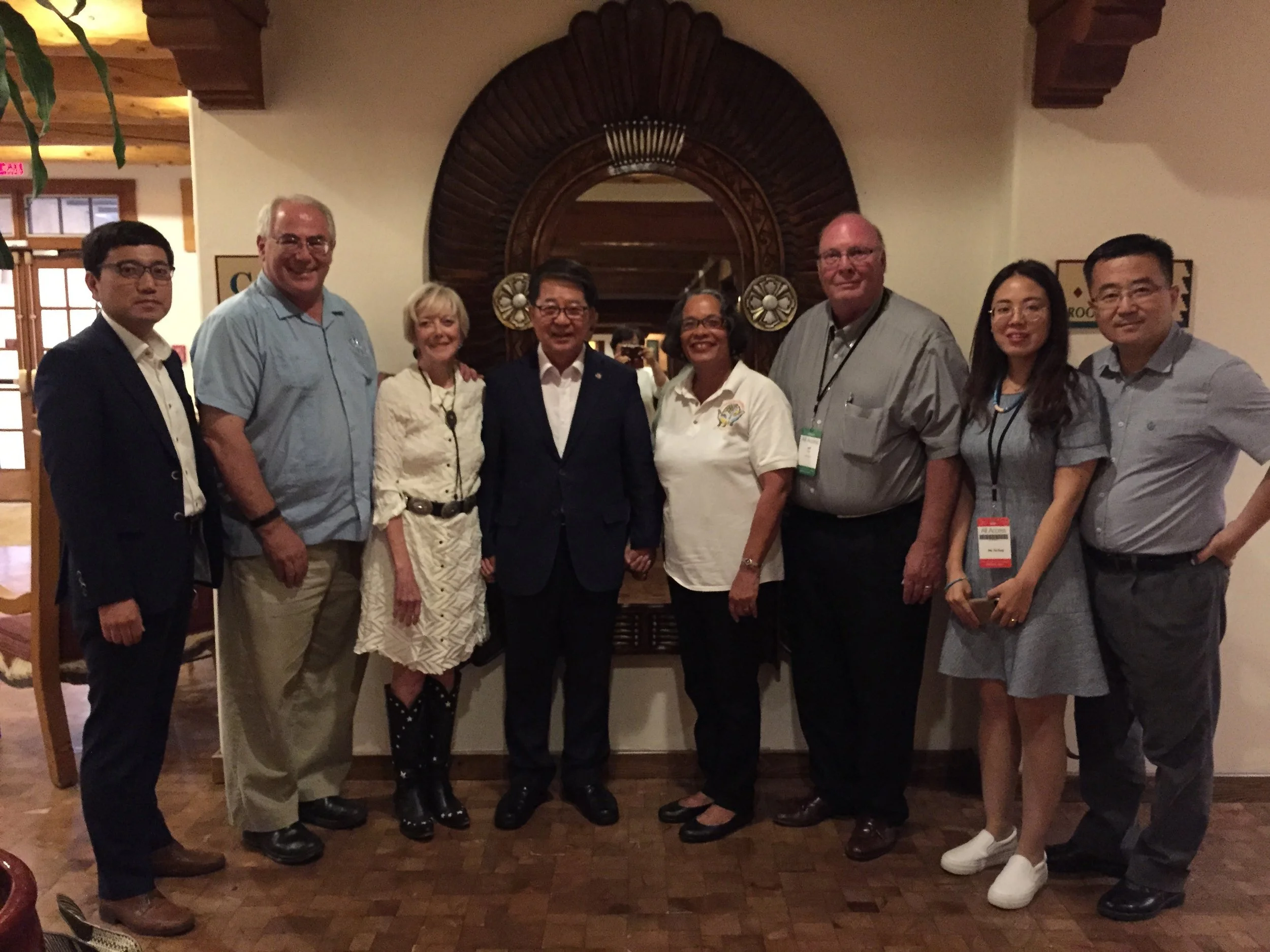 Mayor Cho (centre) of South Korea and with his delegation with Santa Fe officials and Pam