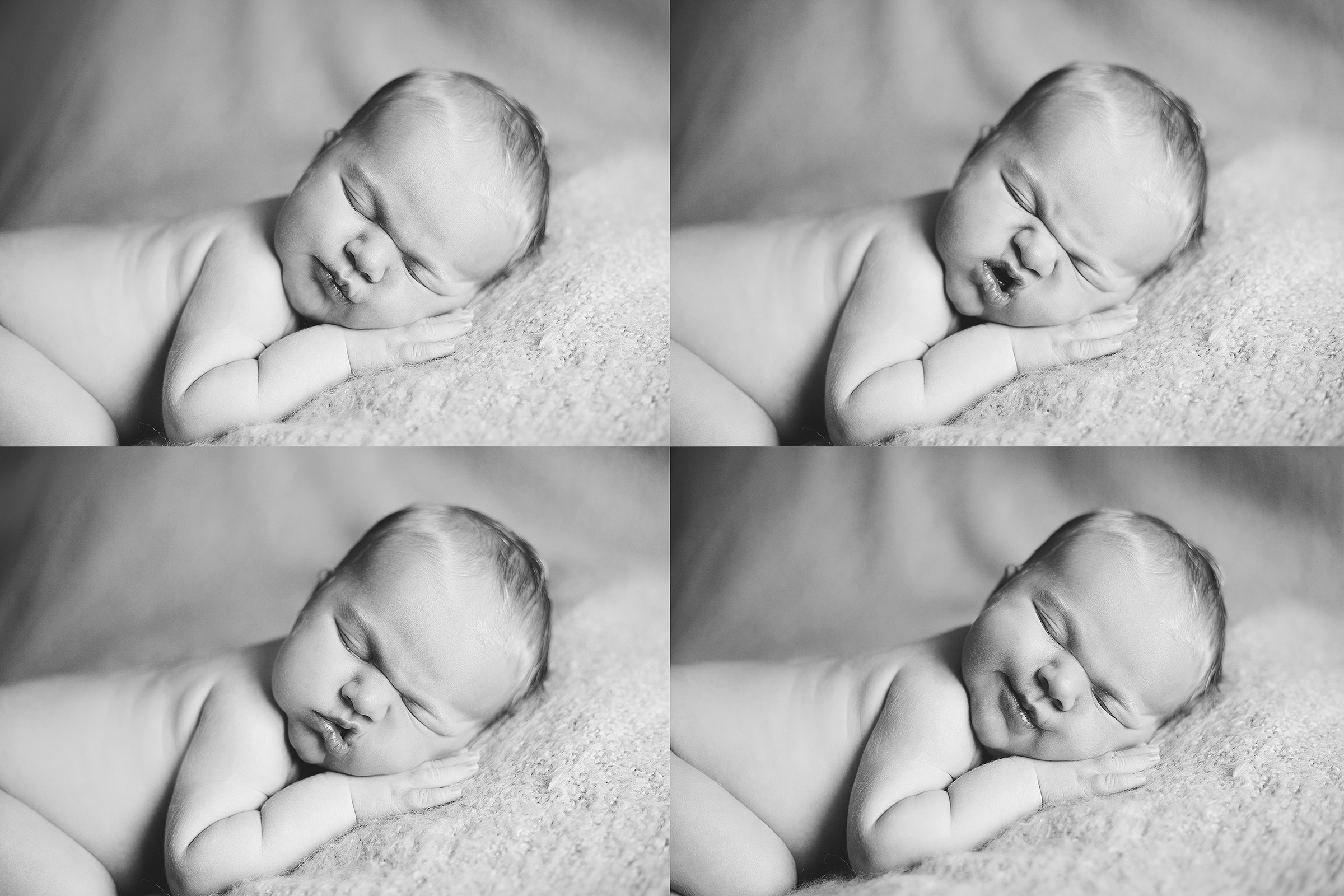 different expressions on newborn baby collage