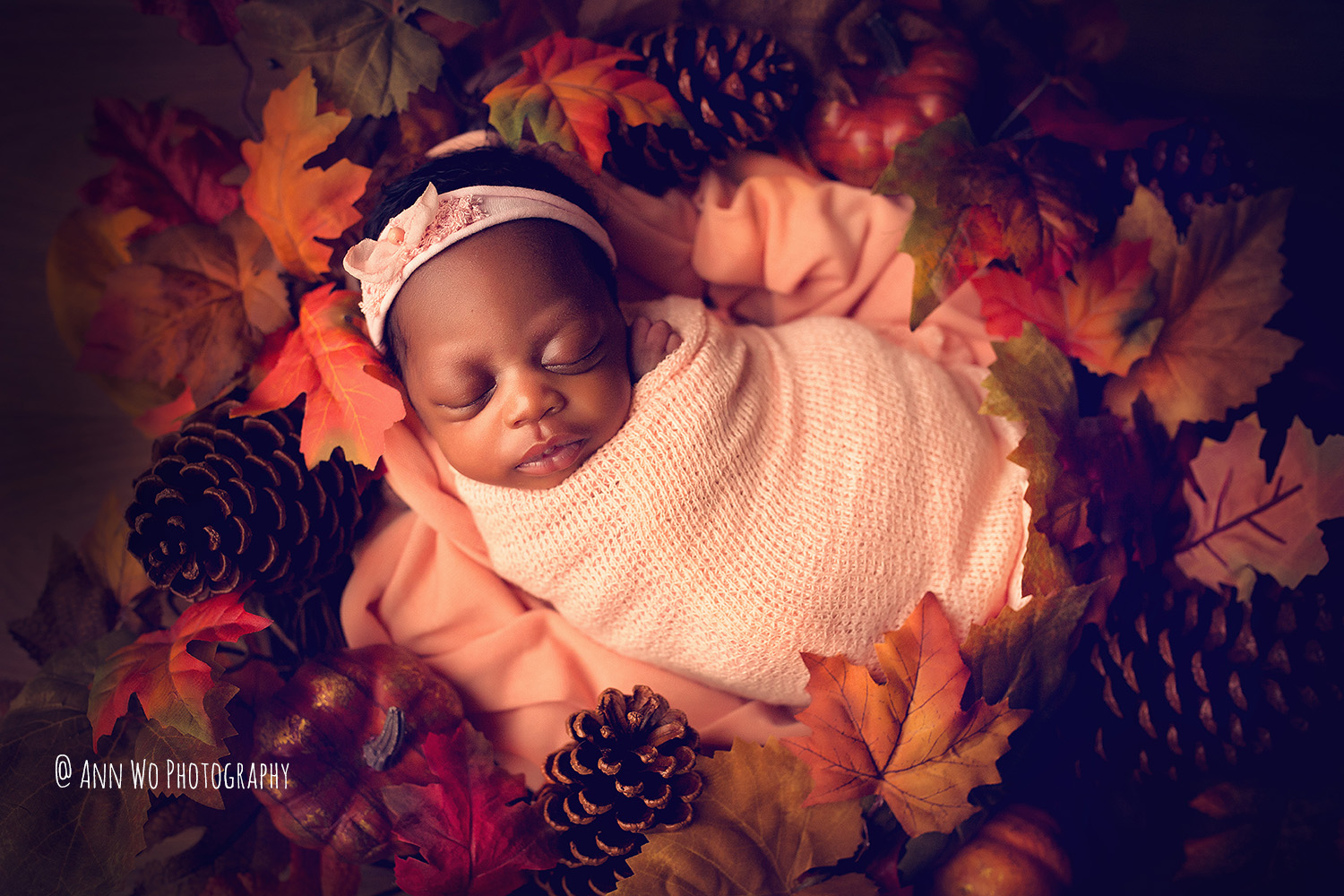 newborn baby girl autumn theme ann wo photography london uk