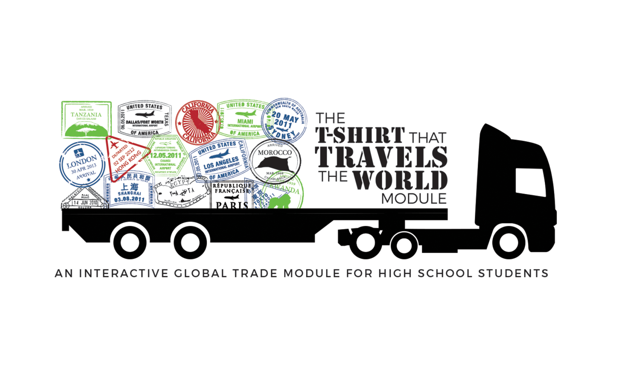 Illustration of a truck carrying passport stamps