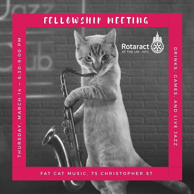 Celebrate World Rotaract Week with us!
Thursday, March 14 &mdash; 6:30-9 PM
Fat Cat Music
...
We&rsquo;ll be out and about for an evening of games and live music to celebrate 51 years of Rotaract!
...
Games: pool, ping pong, shuffleboard, foosball, c