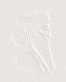 Head of Dariush the Great King of Persia. Original Embossed tiles make from relics of Persepolis. Used on the first versions of home page as back drop. (Circa 1994)