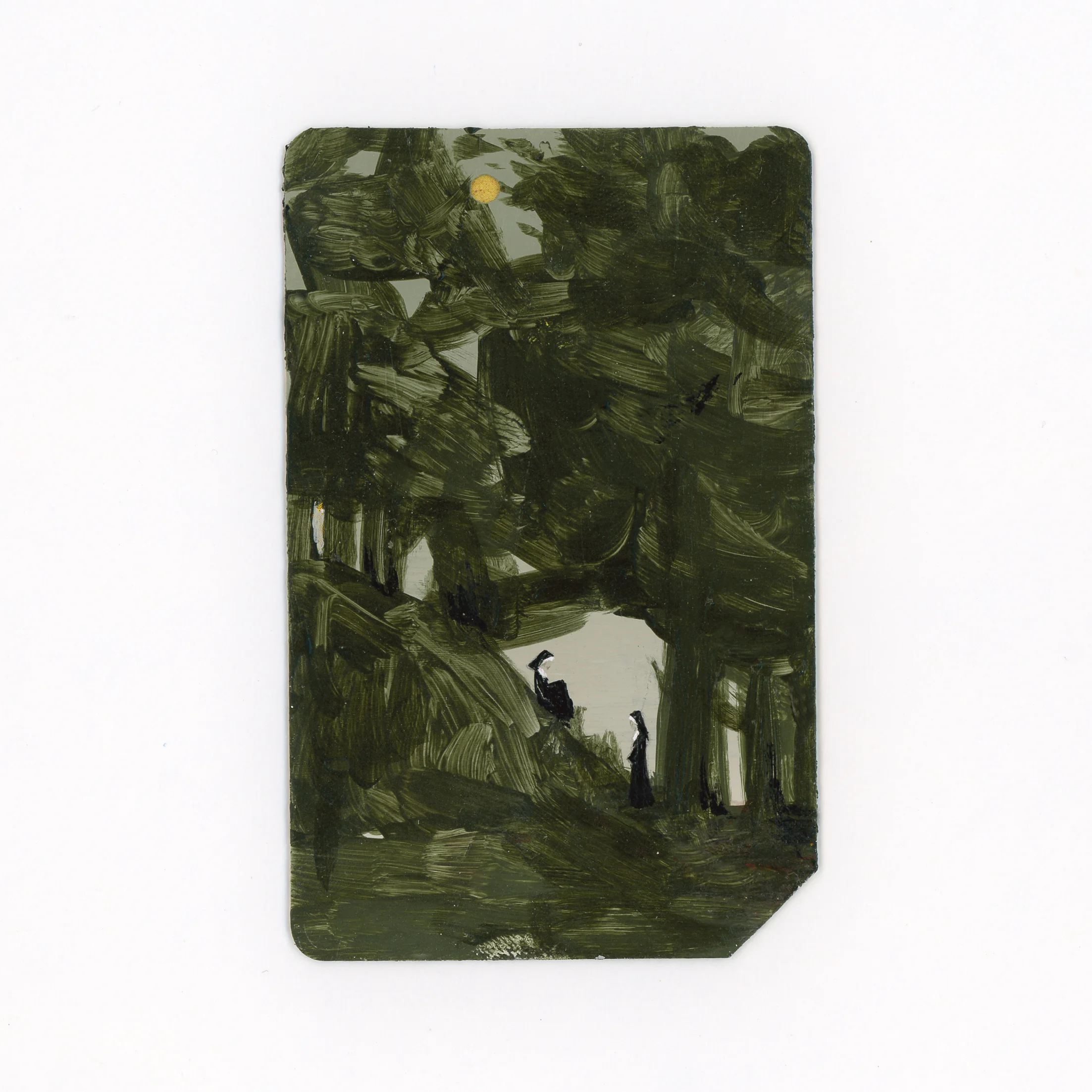 Sister Benedict and Sister Mary Eunice Out of Their Depth - Painting, collage, and graphite on MetroCard for Single Fare 4 show