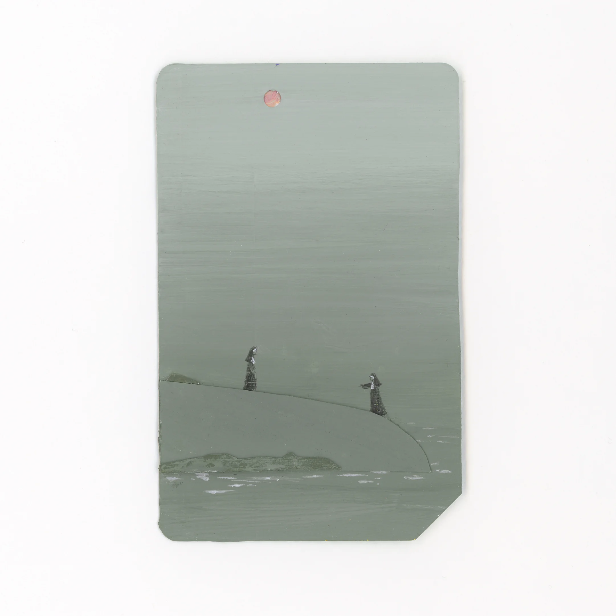 Two Nuns in Desperate Straits - Painting, collage, and graphite on MetroCard for Single Fare 4 show
