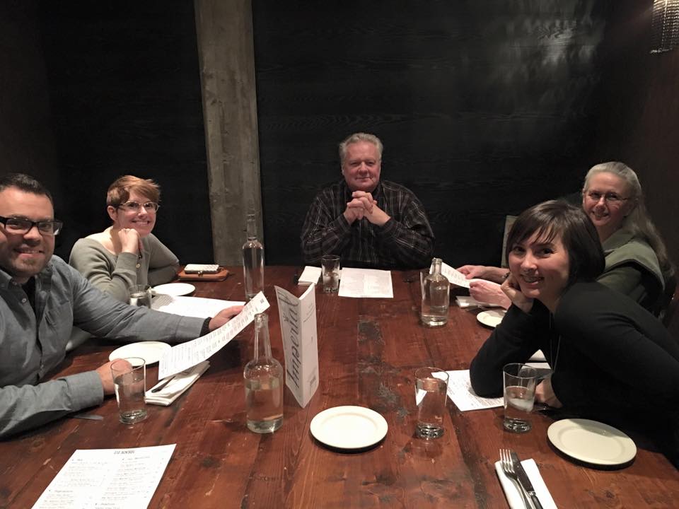 When it was all over, our family had a quiet post-event dinner at a nearby restaurant. That's my sister, Liz, and her husband, Mat at left; my wife, Felicia, at right; and my parents, Mike and Brenda. 