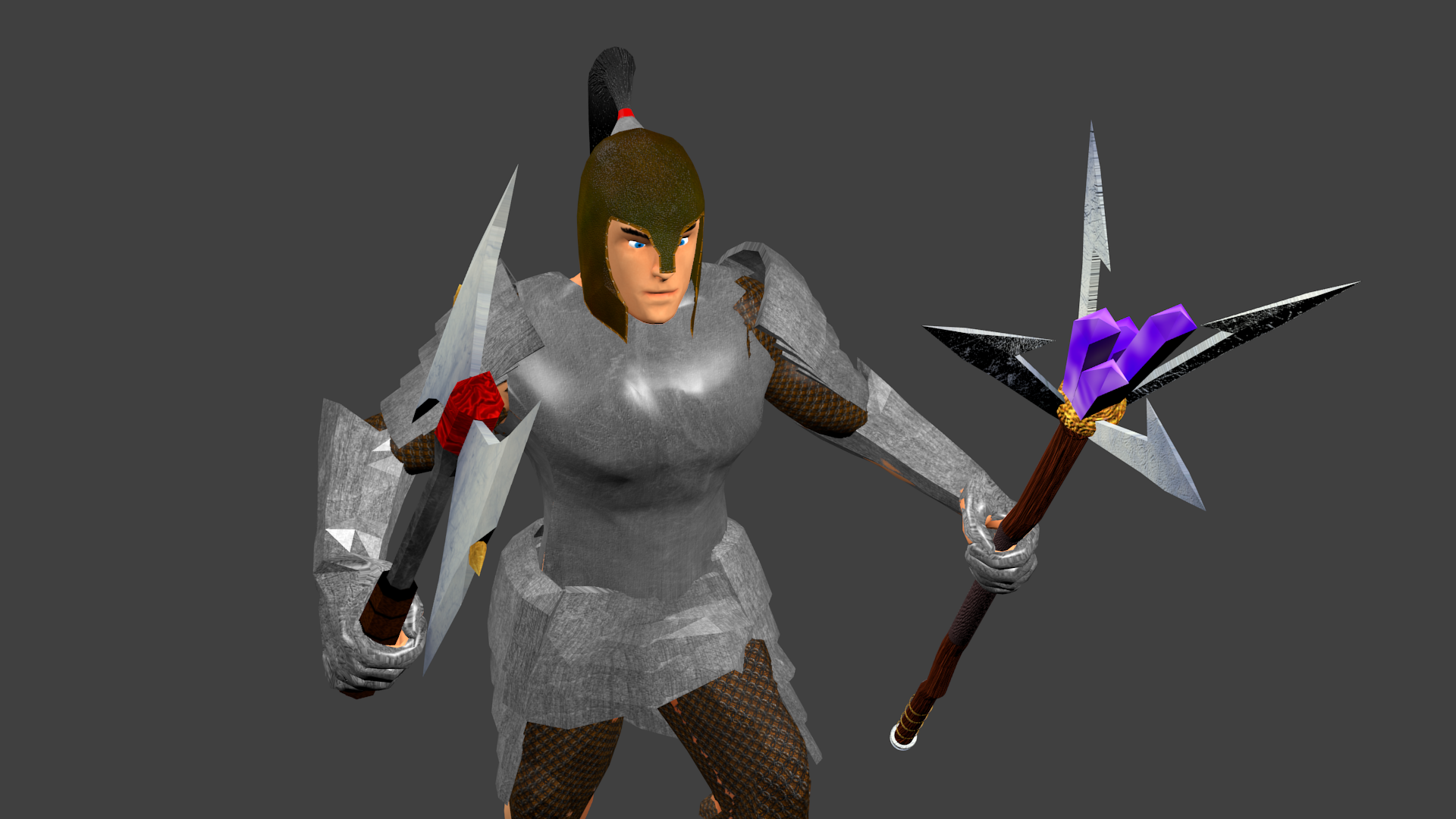  You can also mix-n-match helmets and boots between equipment sets. The weapon you see in the character's left hand is the Wizard Staff, which confers huge bonuses to spells cast.