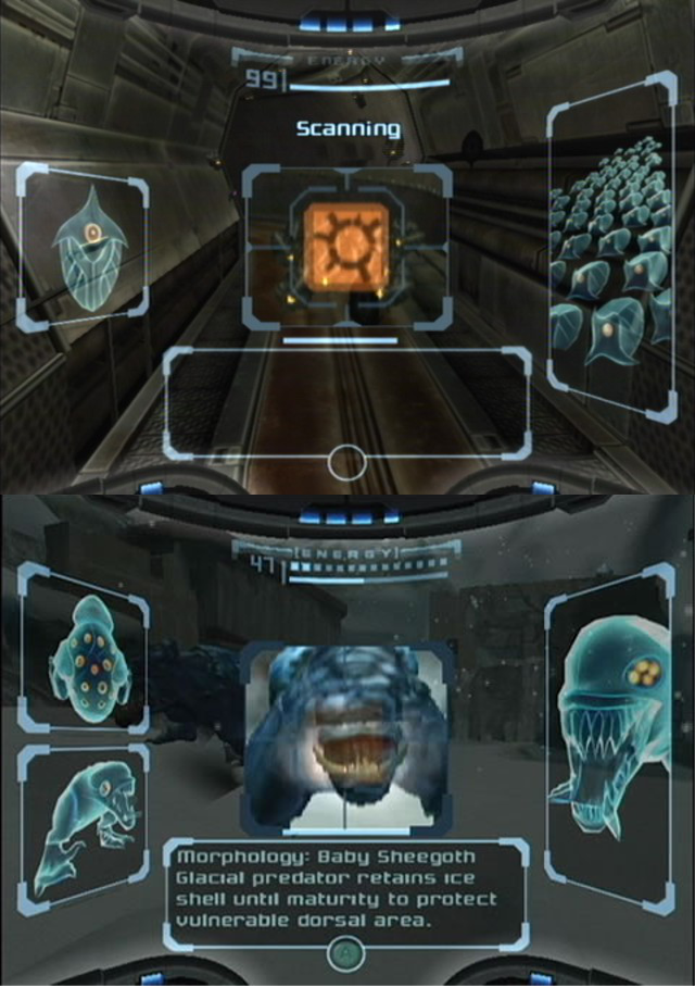 Metroid Prime "Scanning" tech, another inspiration for our Lore mechanic (Copyright: Nintendo)