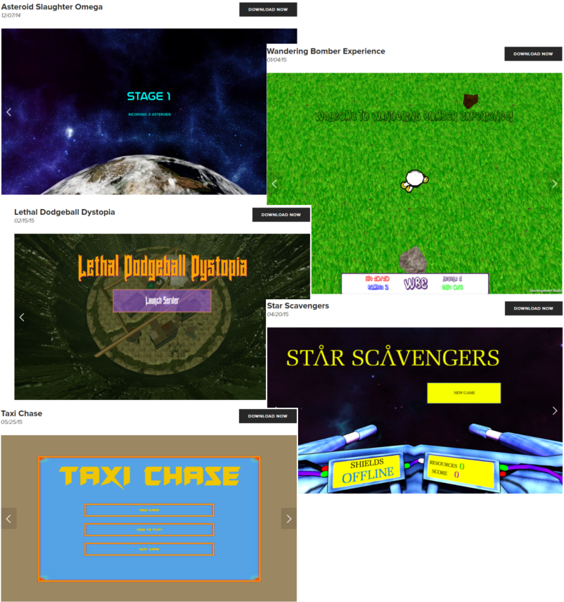 Our Game Jams to-date, top-to-bottom/oldest-to-newest. Work hard, learn hard.