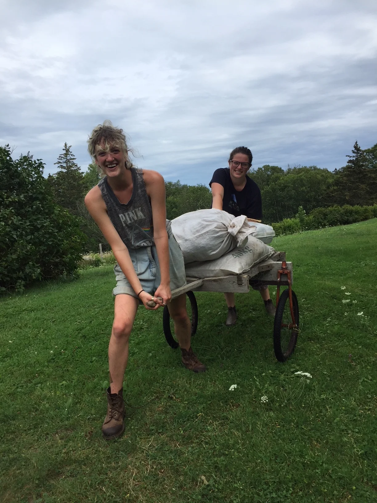 Anna & Mackenzie hauling seaweed!