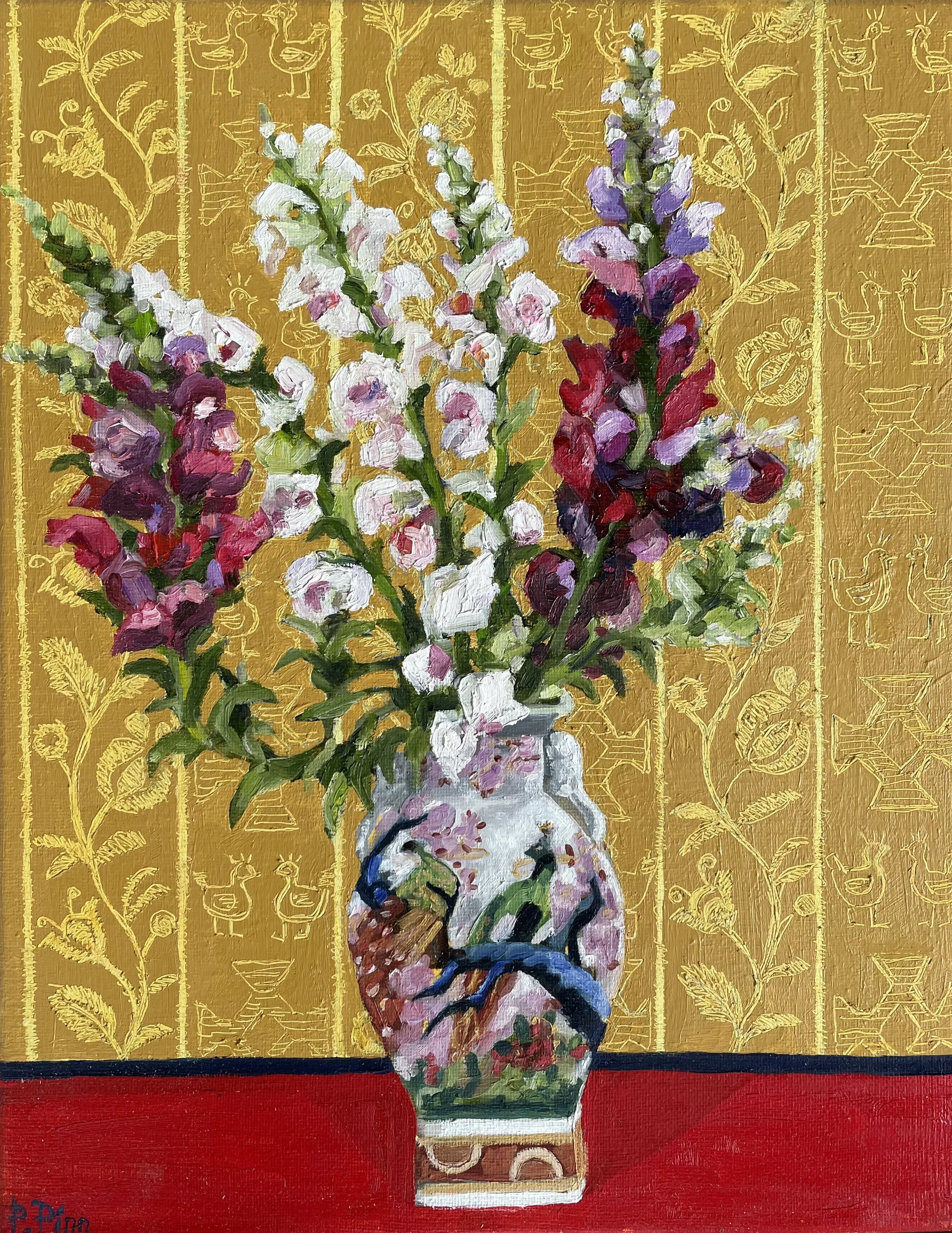 PEACOCK VASE AND FLOWERS