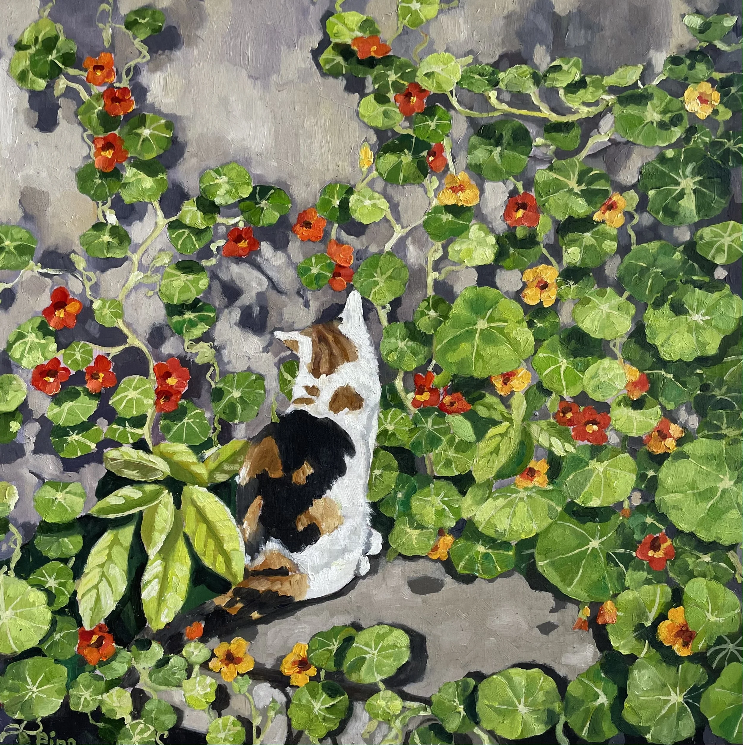 CAT IN THE FLOWER JUNGLE