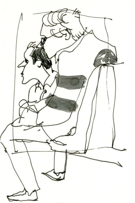 Some men on the G train. I was inadvertently gracious to the guy in the front - he was about 20 years older than I drew him, but he moved so I had to fudge it a little ;) © Carly Larsson 2014