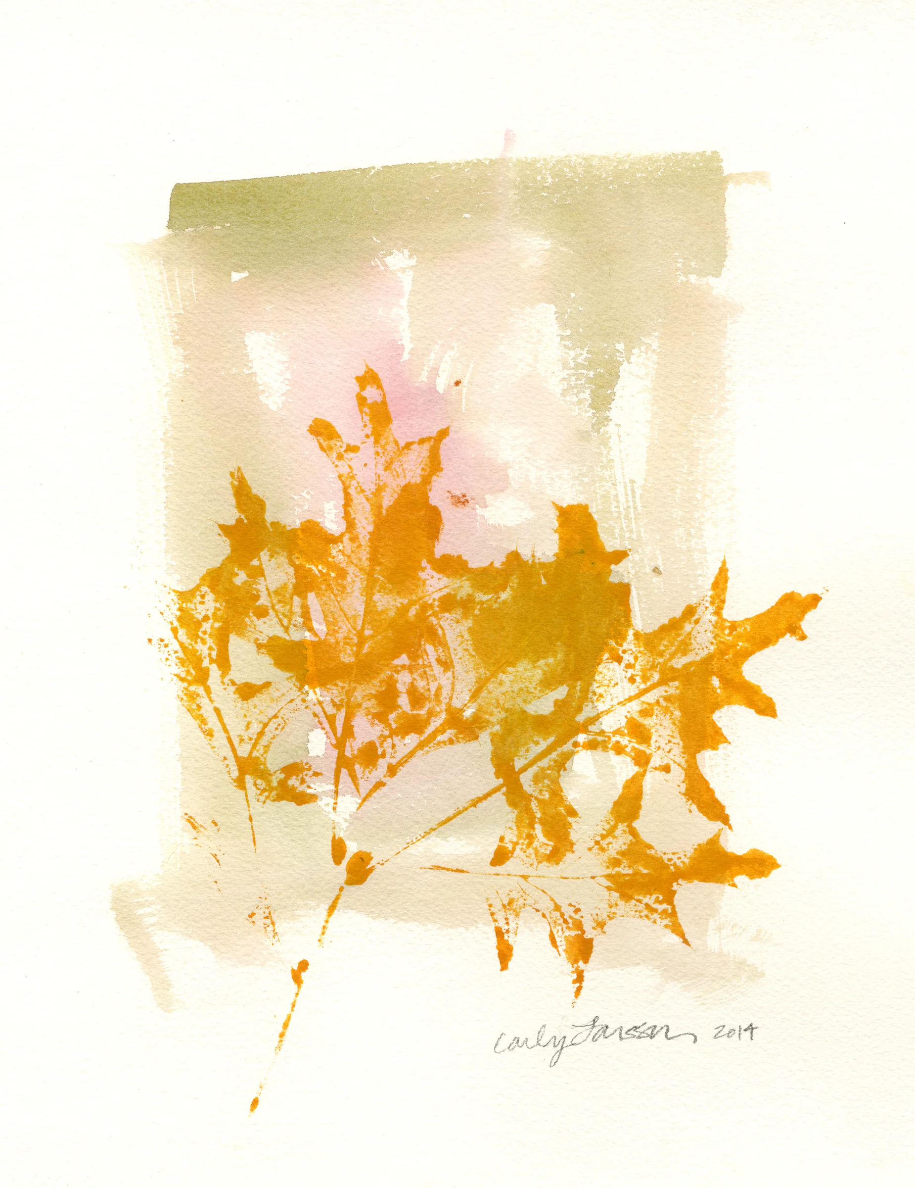 Scarlet oak leaves, watercolor and gouache on Arches cold press 140lb watercolor paper. © Carly Larsson 2014.