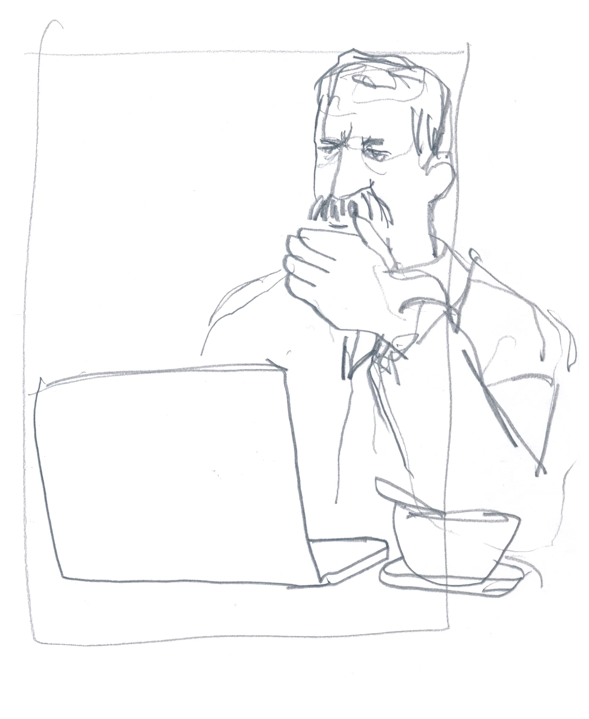 Guy with commendable mustache getting some work done © Carly Larsson 2015