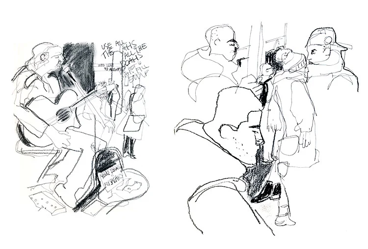 Busker at Central Square & Commuters on the T