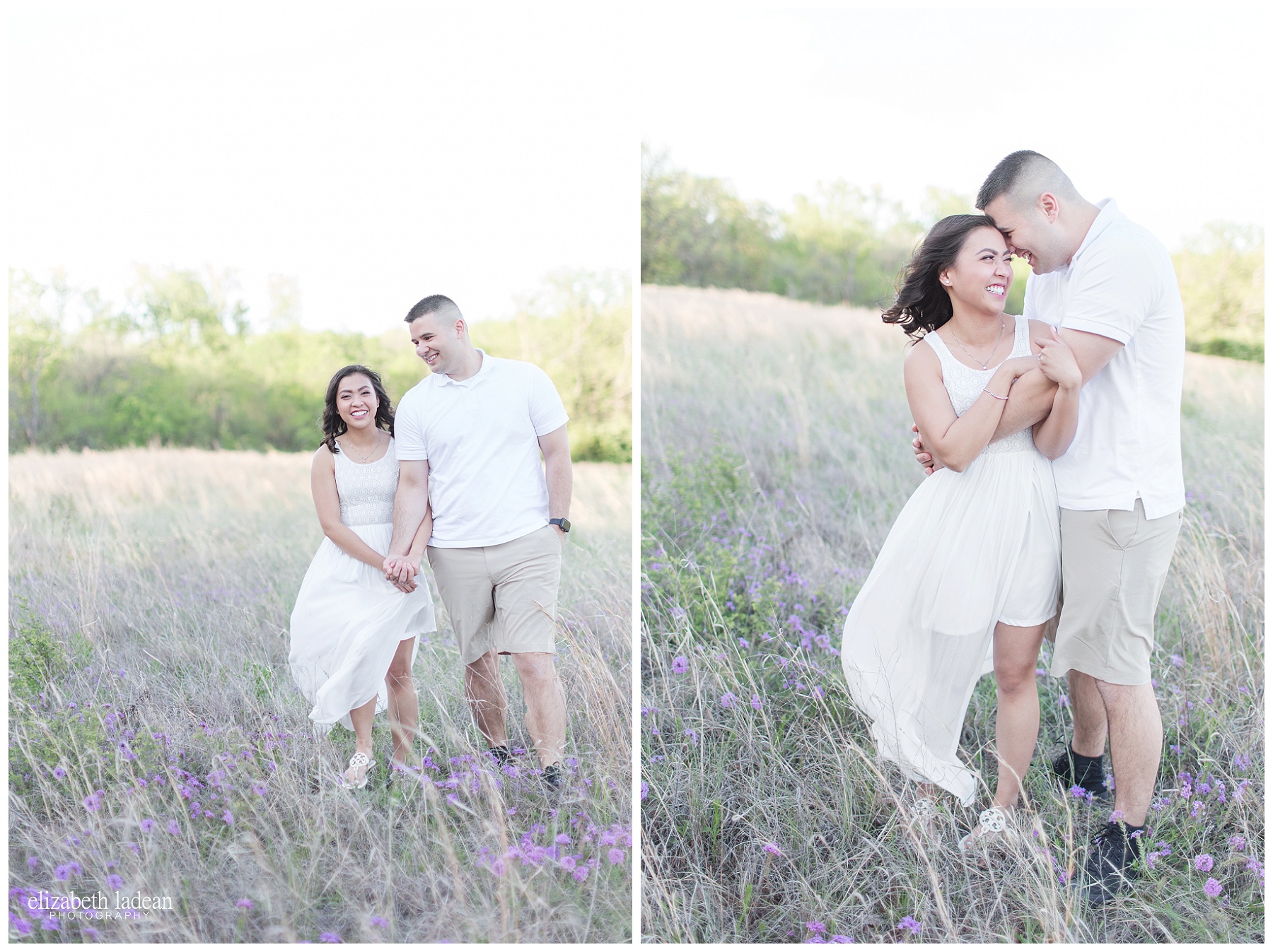 Wildflower field and white dress engagement photos