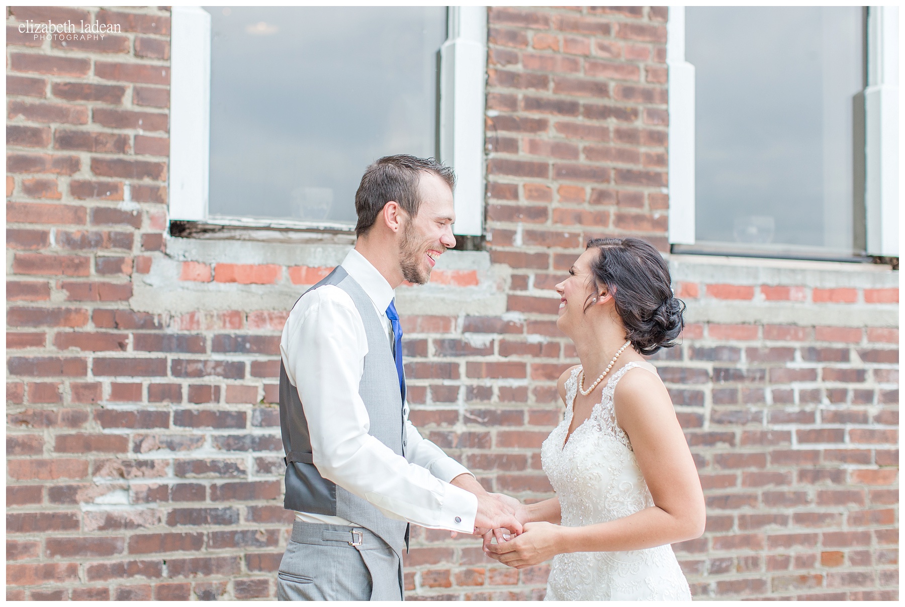 wedding day first look at Abe and Jake's