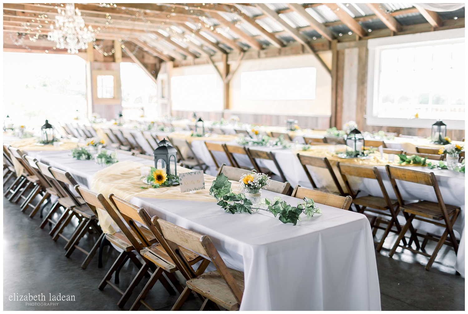 Farm table setup for wedding reception