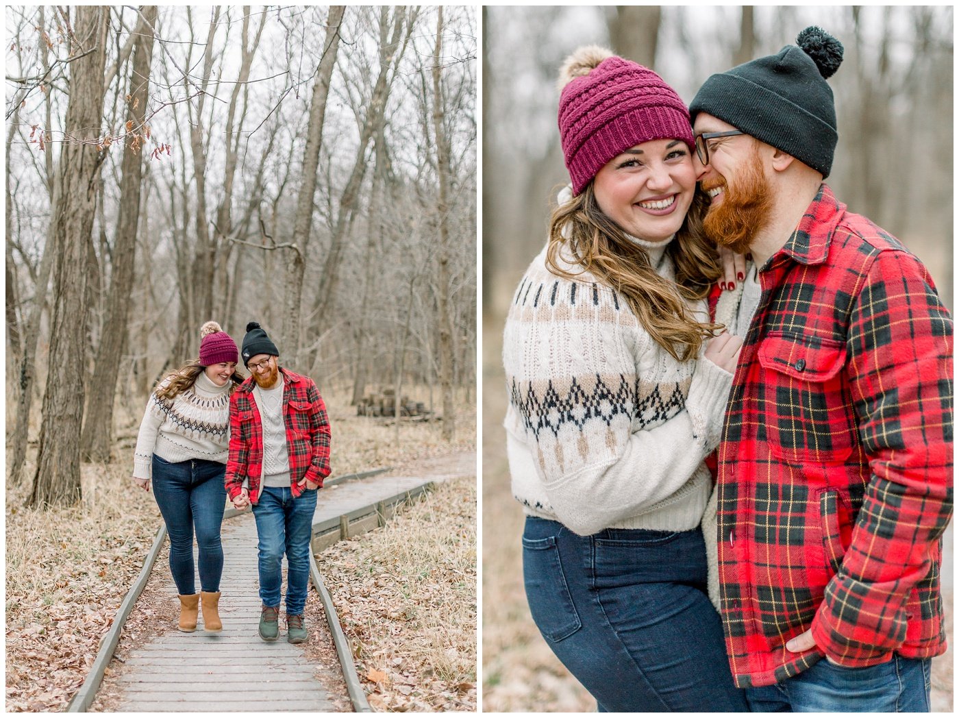 Woodsy winter engagement photos in Kansas City