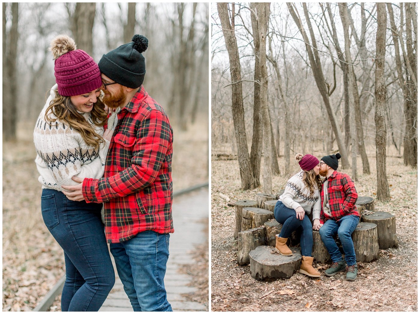 Woodsy winter engagement photos in KC