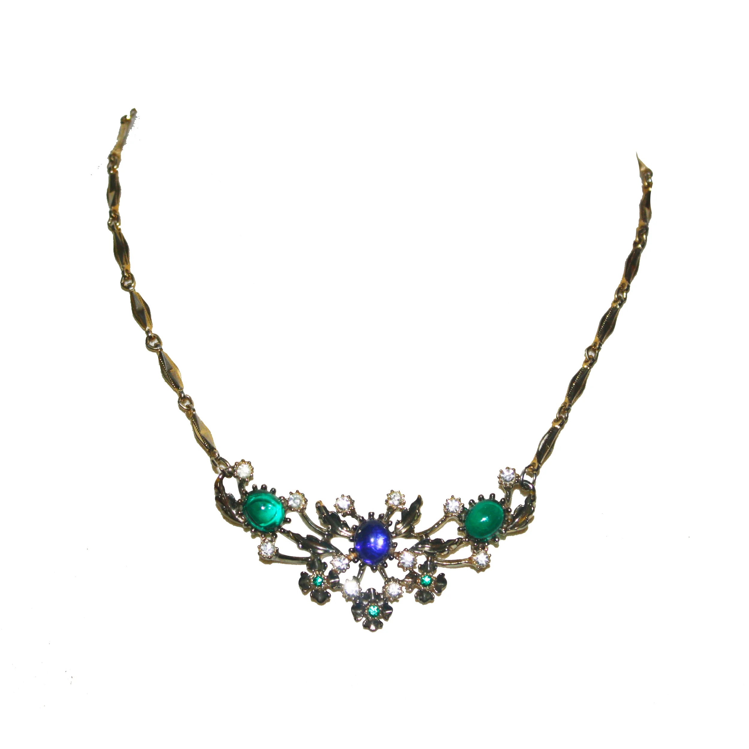 Vintage Blue Green Cabochon Vintage Necklace