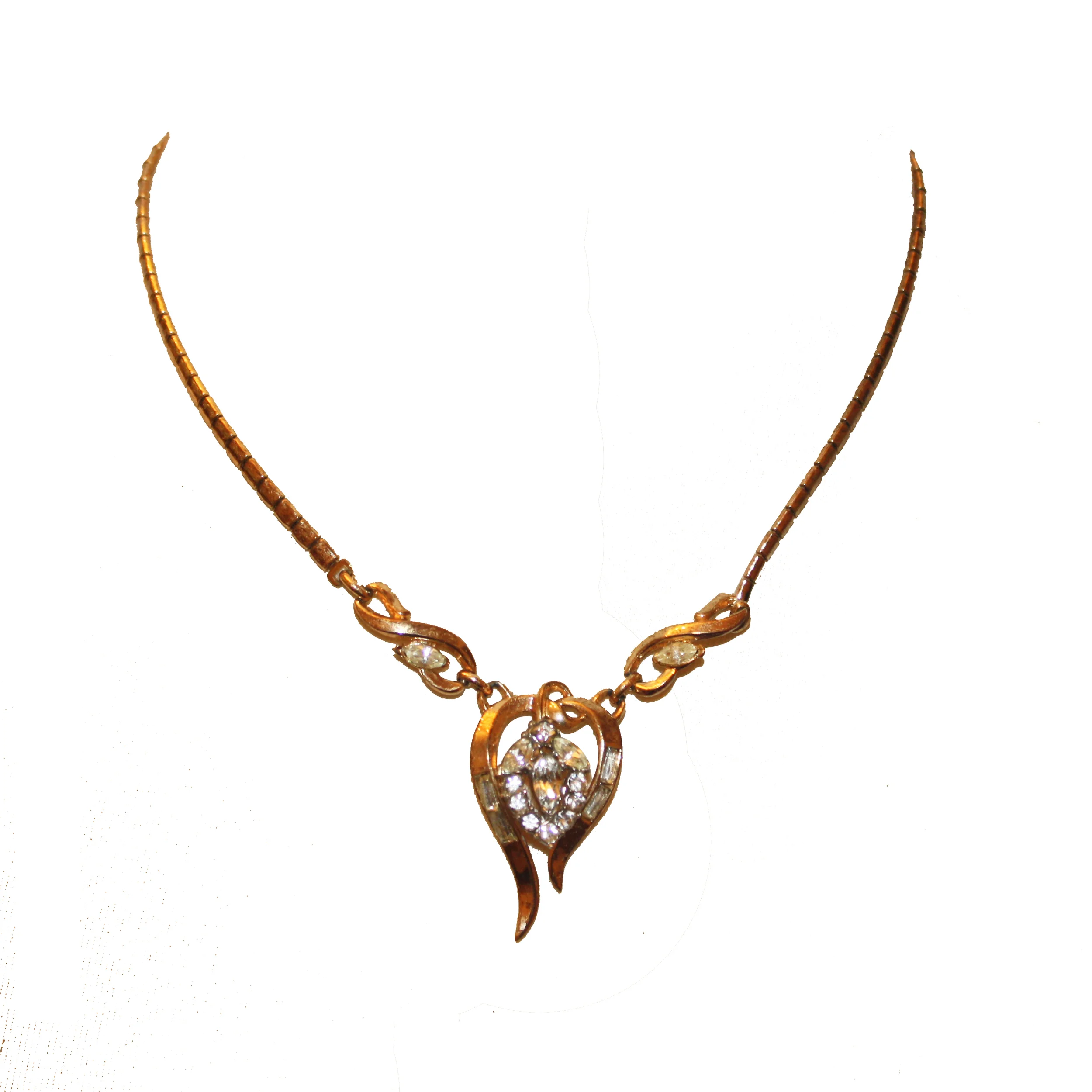 Vintage Golden Swirl Rhinestone Necklace