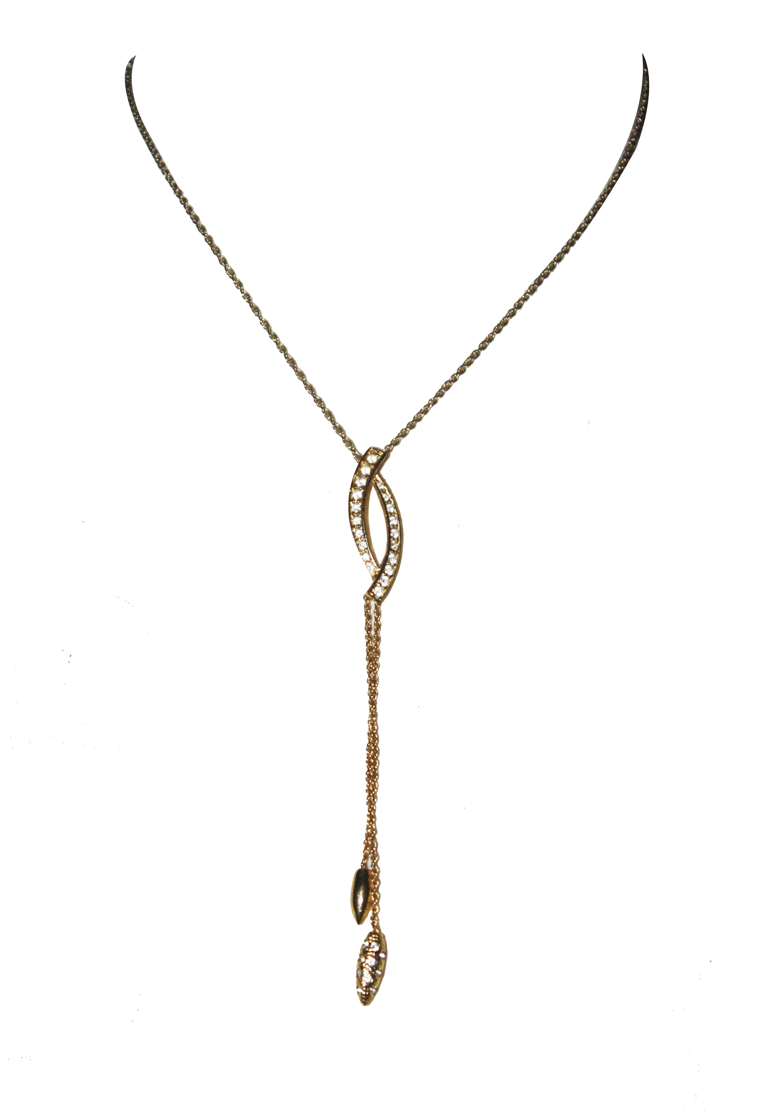 Golden Glow Rhinestone Lariat Necklace