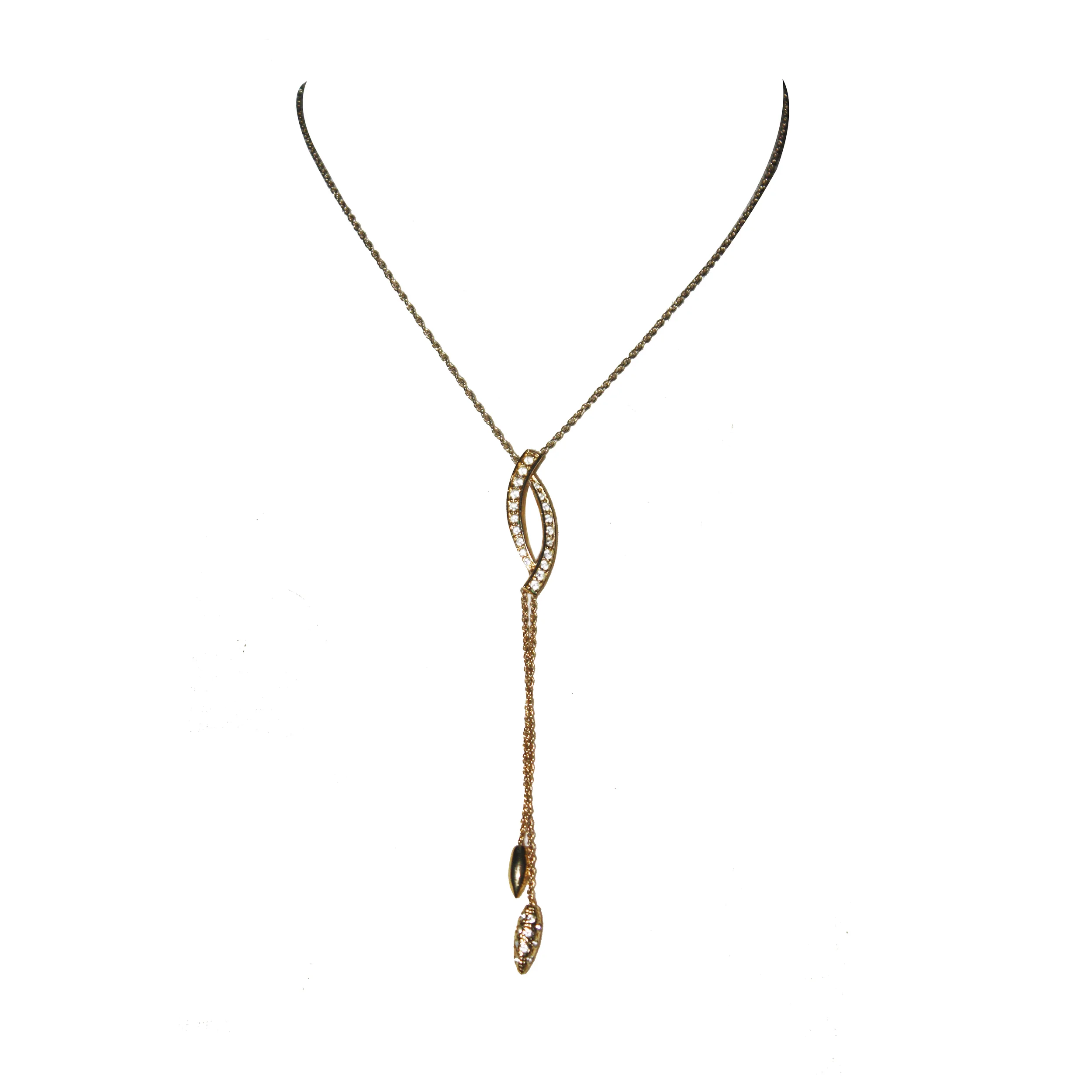 Golden Glow Rhinestone Lariat Necklace