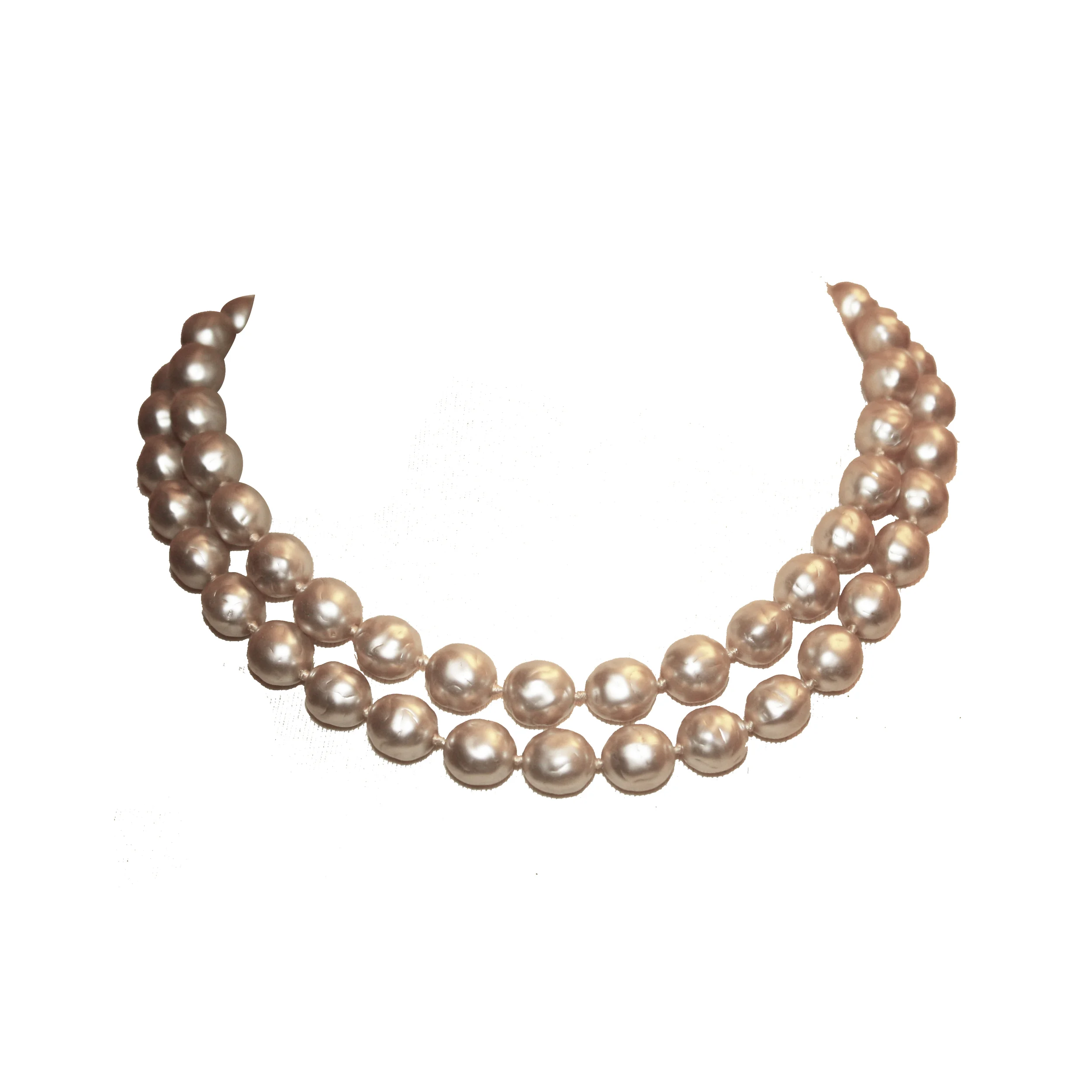 Vintage Textured Faux Pearl Double Strand Necklace