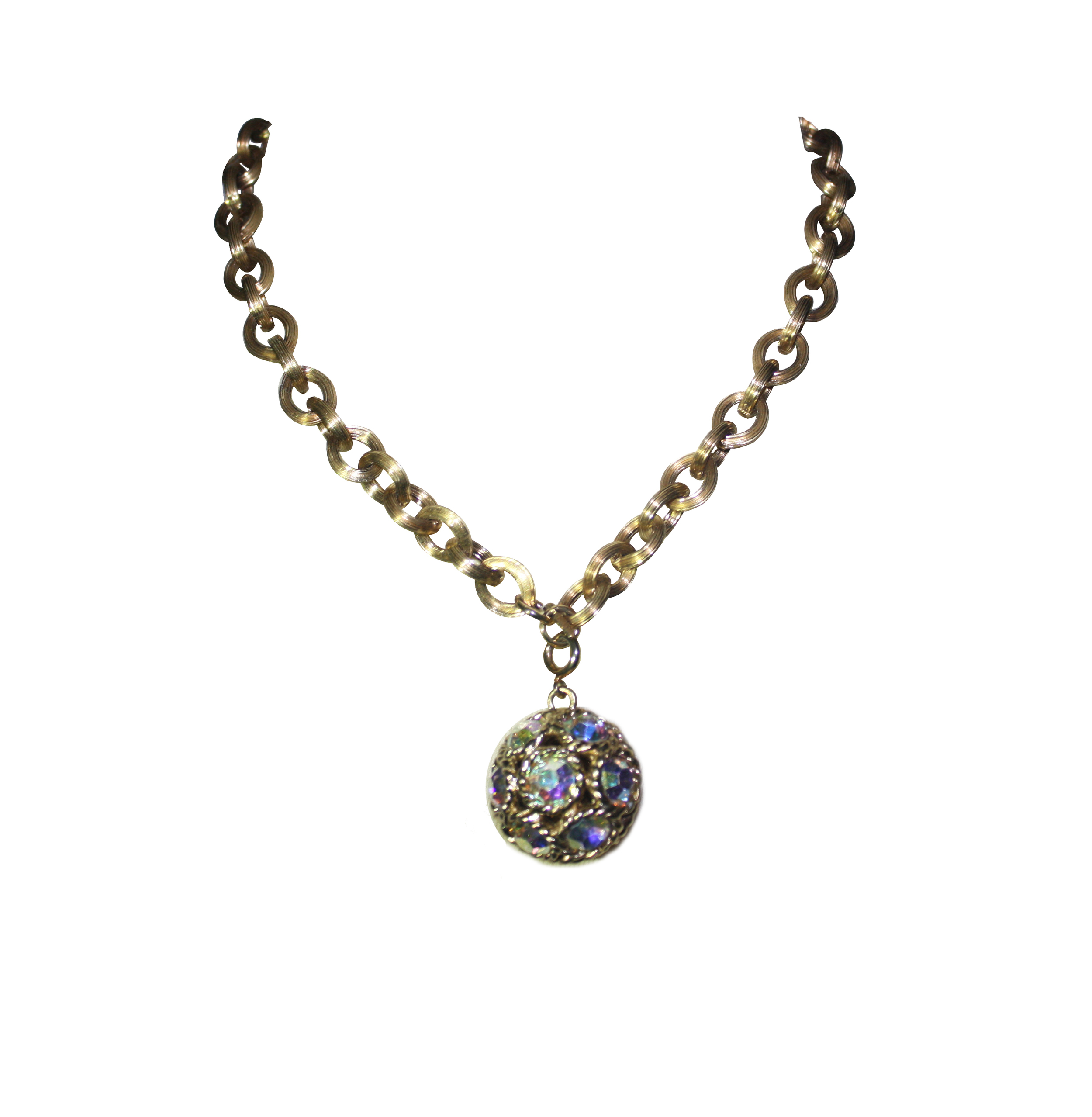 Vintage Disco Ball Aurora Borealis Necklace